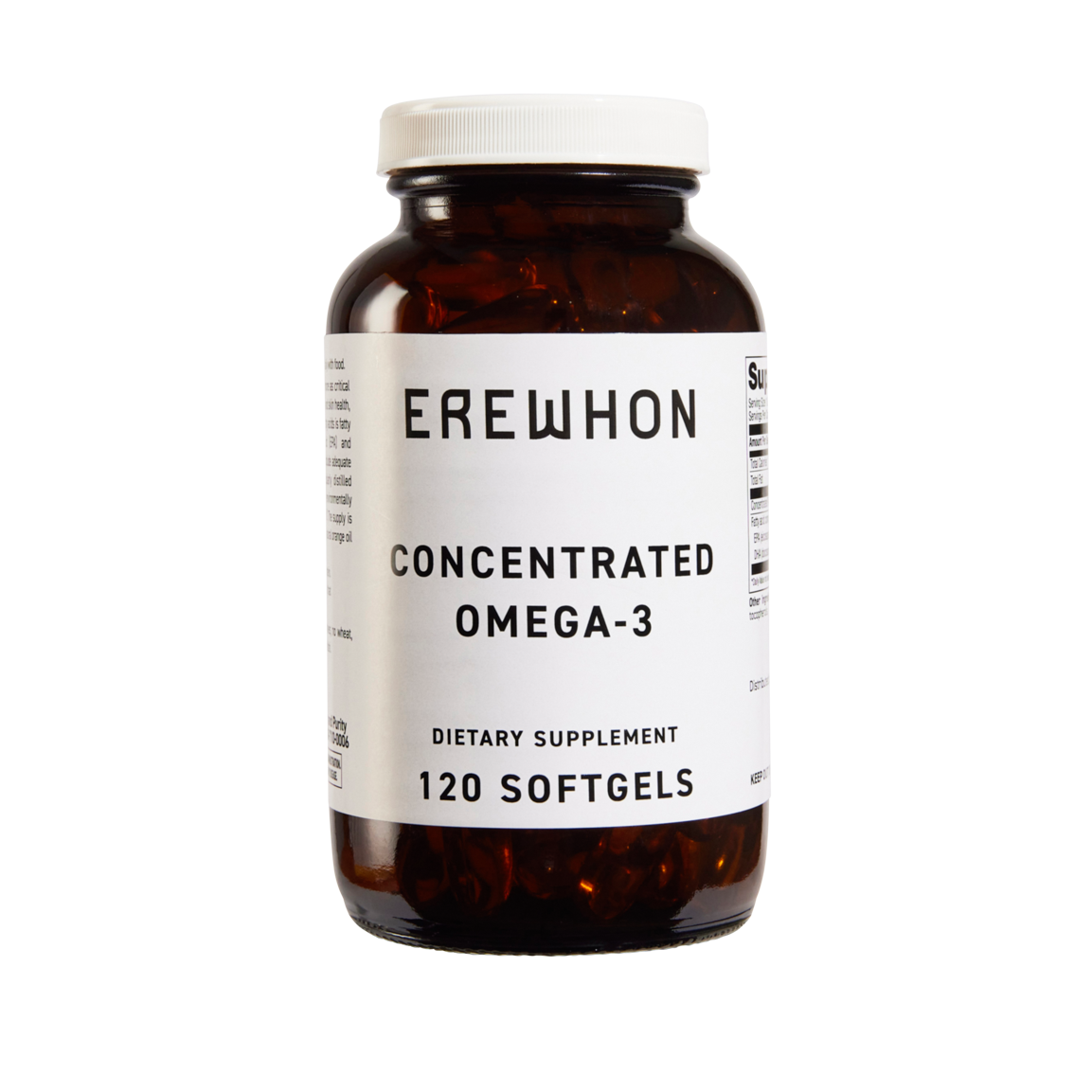 Erewhon Omega-3 1200mg supplement packaging, highlighting its benefits for heart, brain, and joint health